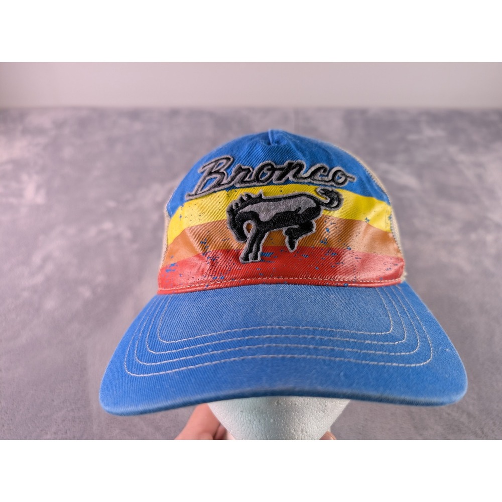 Ford Bronco Trucker Hat Blue Retro Sunset Stripe Mesh Snapback Cap Concept One